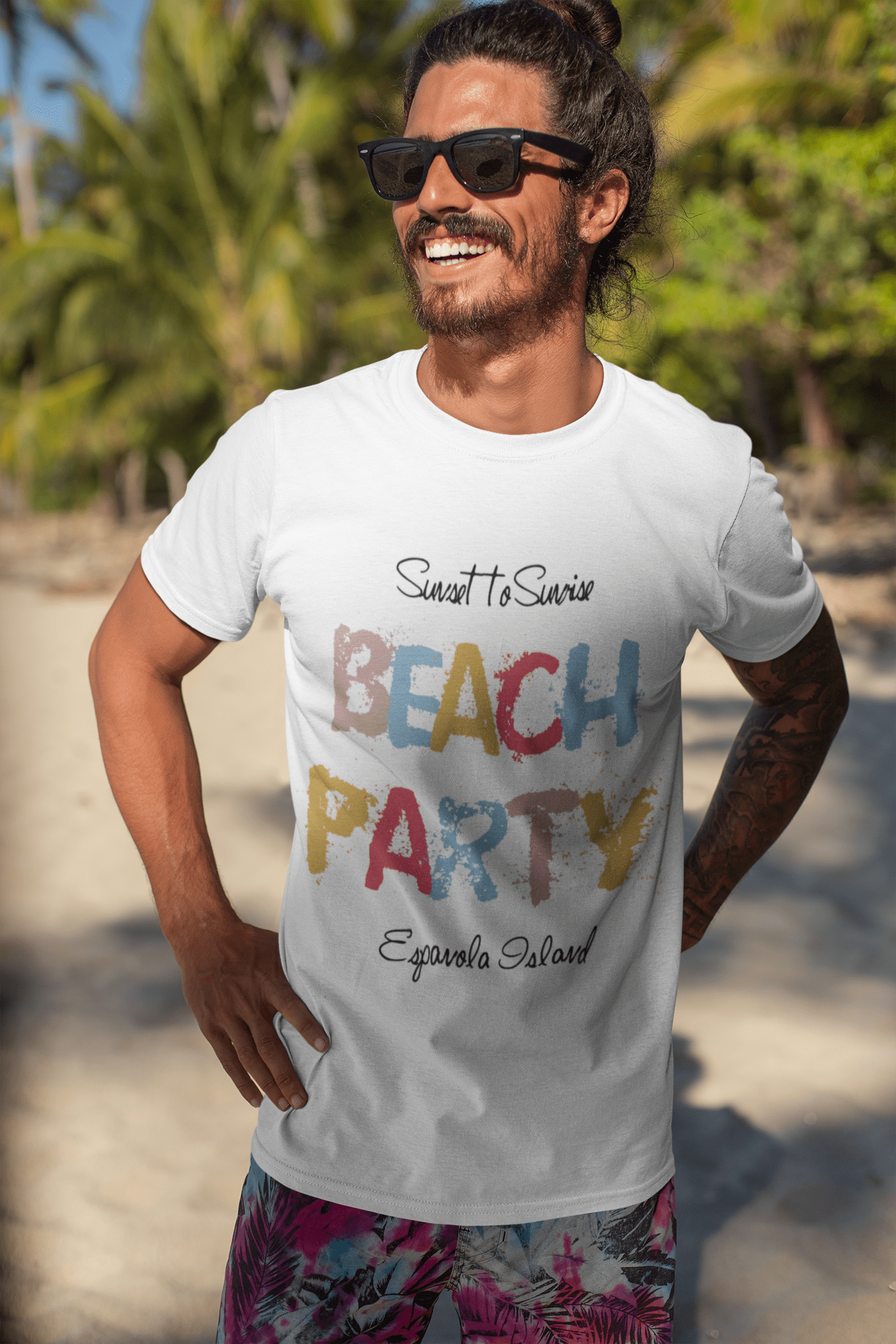 Espanola Island, Strandparty, Weiß, Herren-Kurzarm-Rundhals-T-Shirt 00279