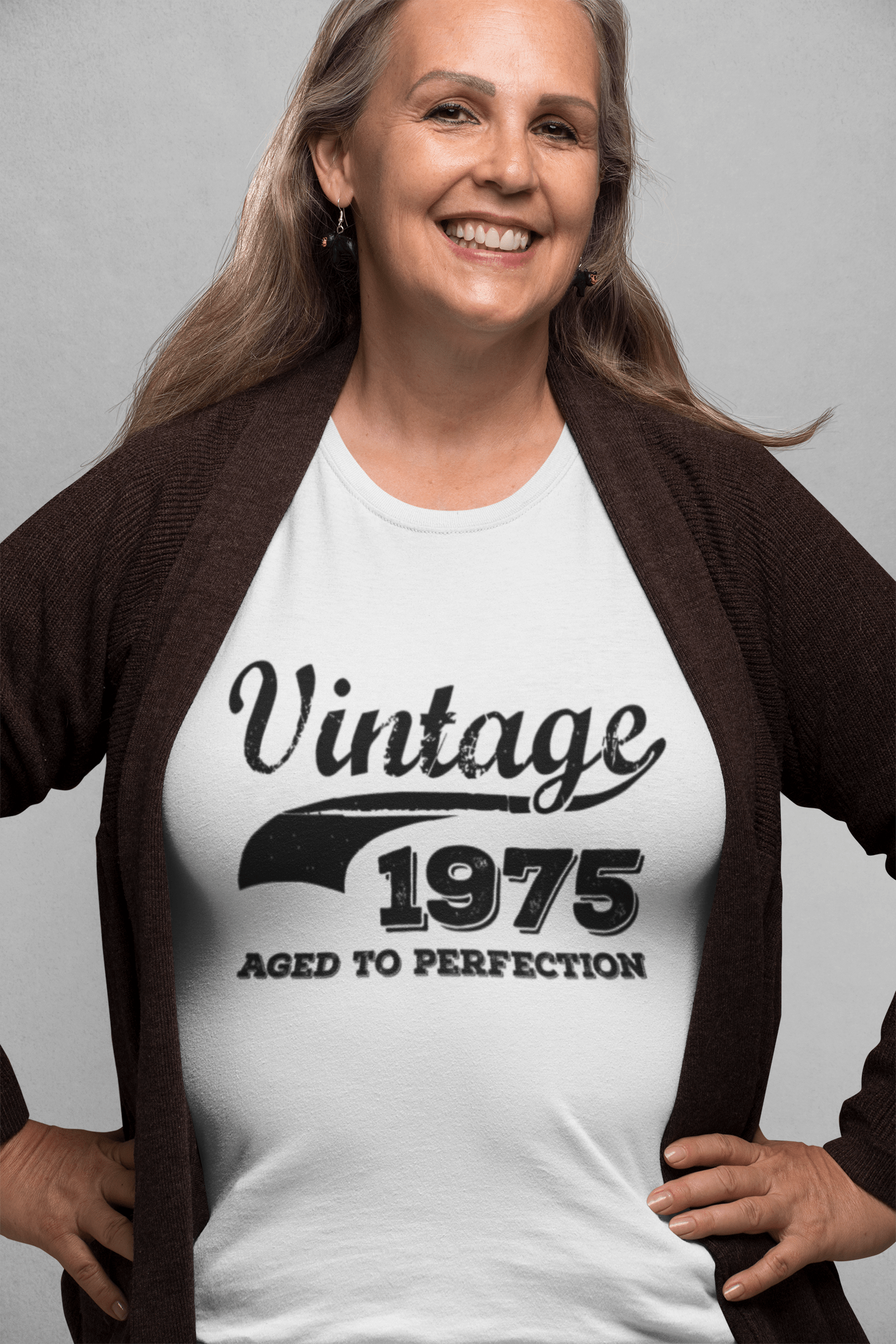 Vintage Aged To Perfection 1975, Weiß, Damen Kurzarm-Rundhals-T-Shirt, Geschenk-T-Shirt 00344