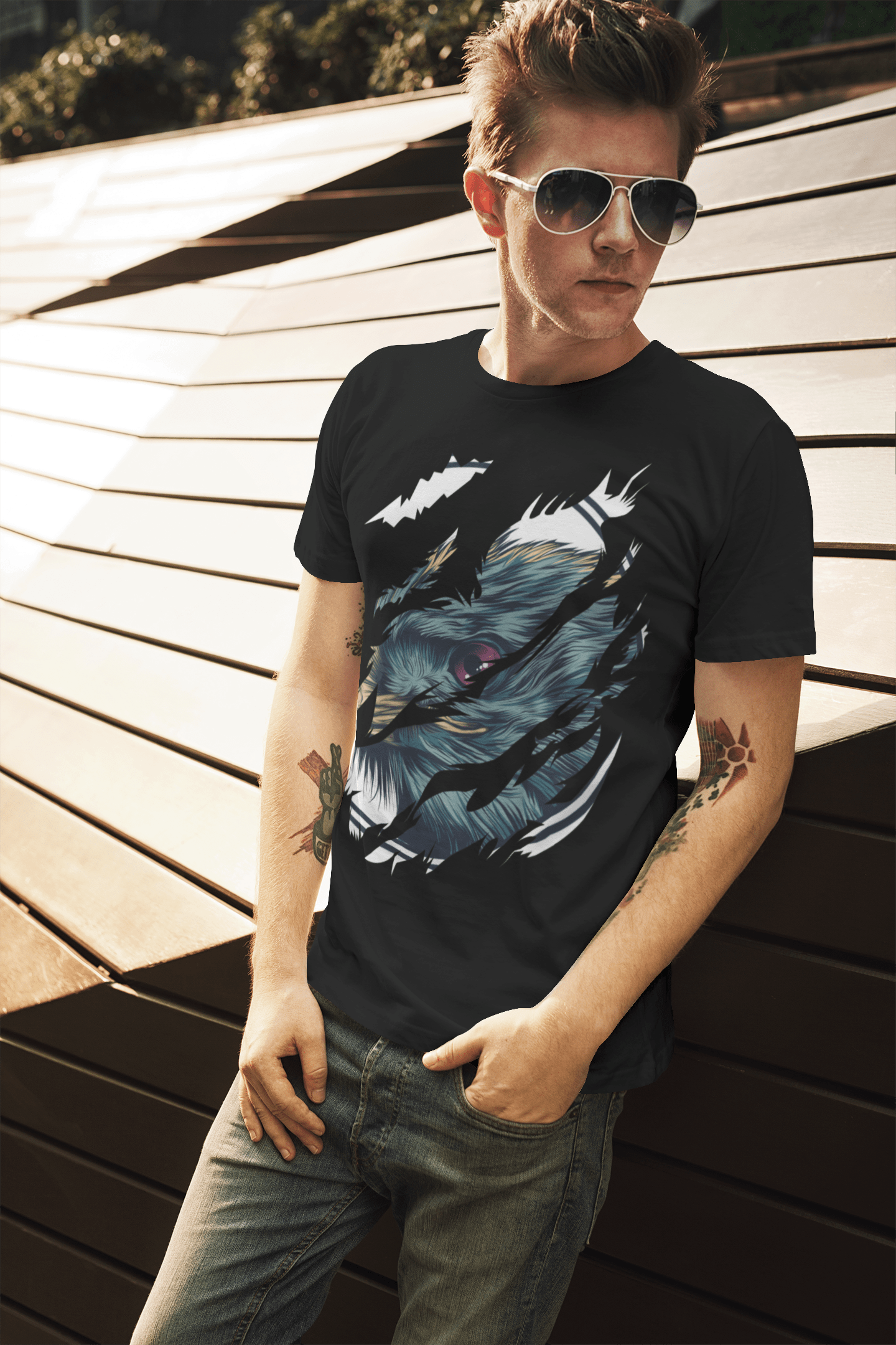ULTRABASIC Men's Torn T-Shirt Ostrich - Kurzarmshirt für Männer