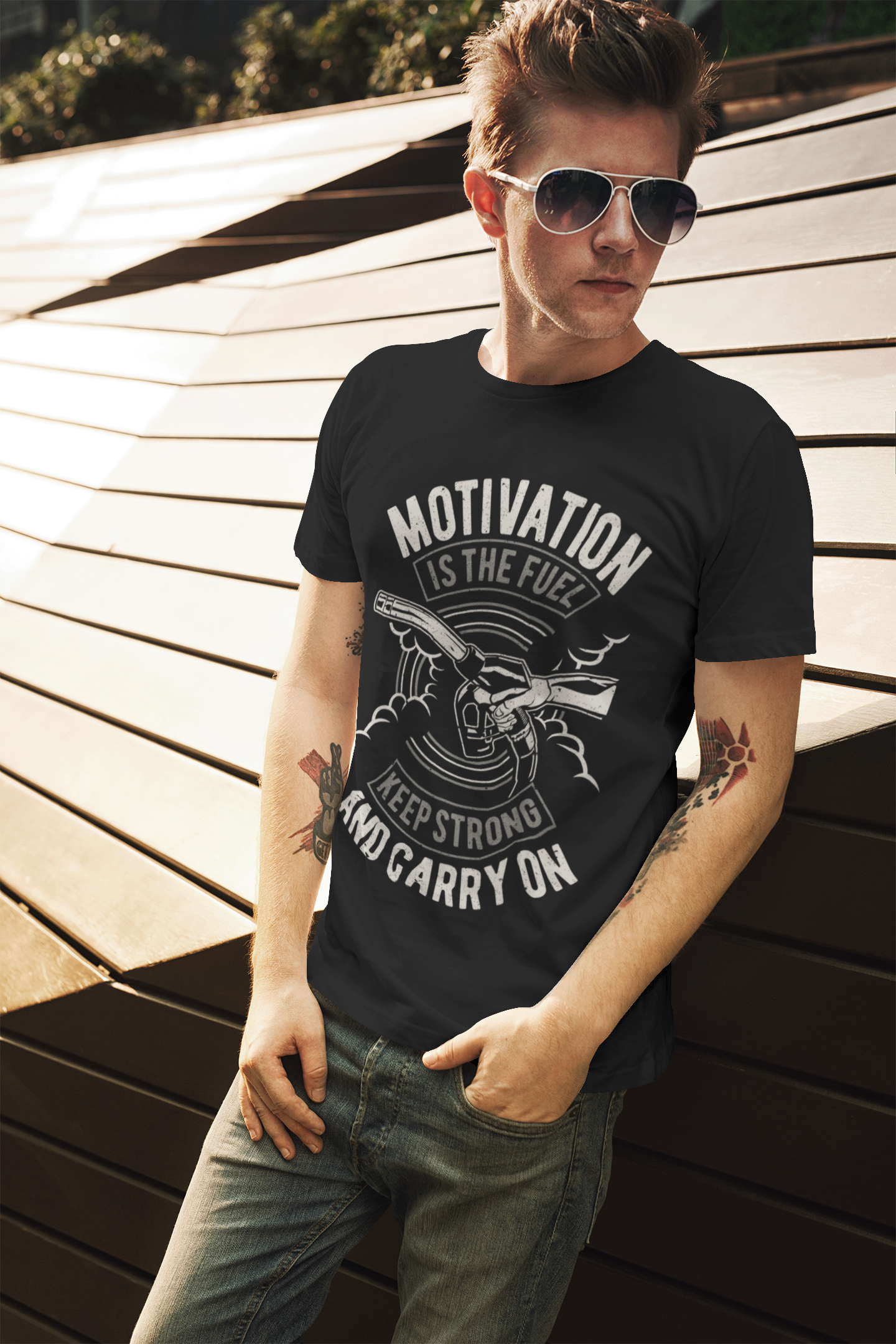 ULTRABASIC Men's T-Shirt Motivation is The Fuel - Inspiring Motivational Quote Tee