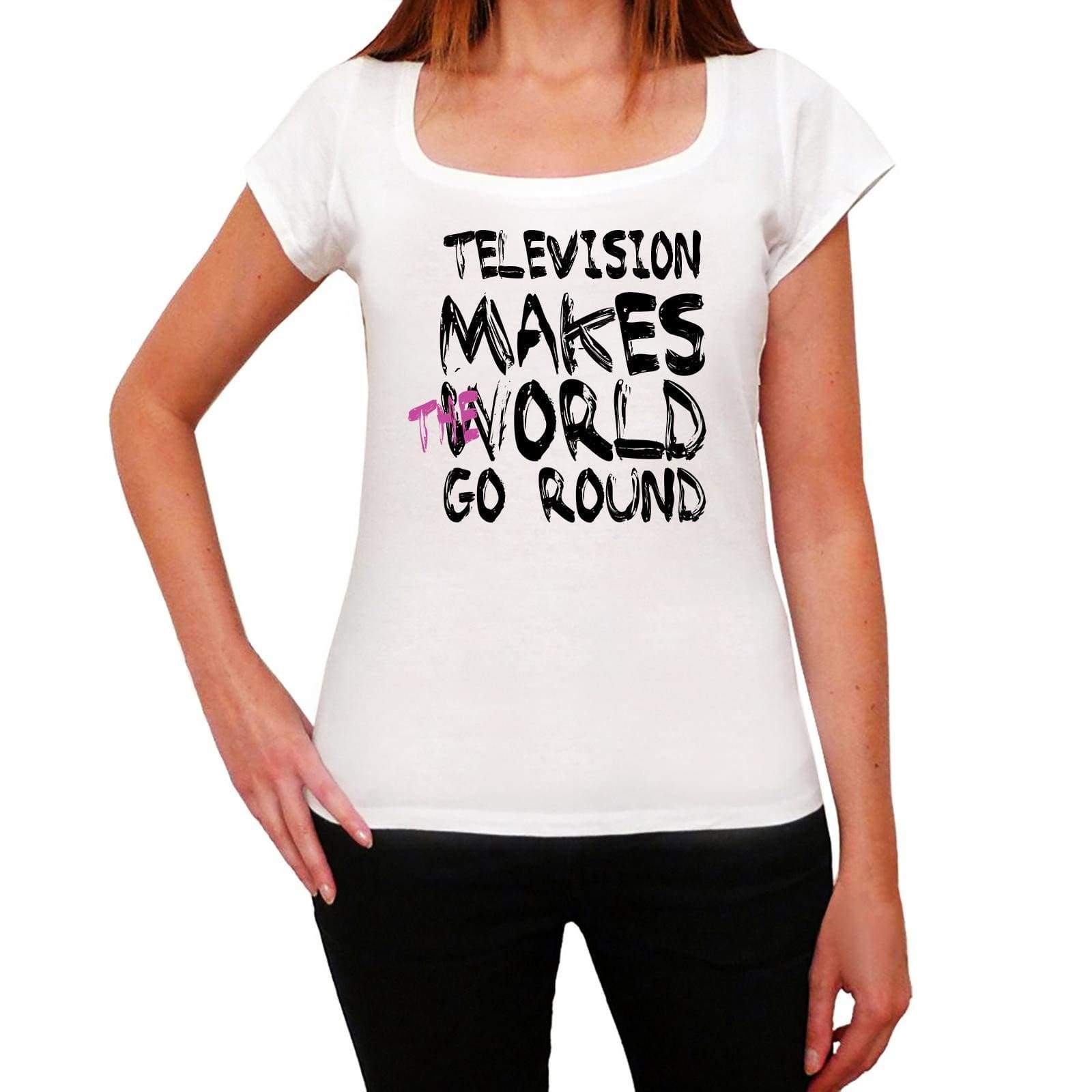 Television World Goes Arround Womens Short Sleeve Round White T-Shirt 00083 - White / Xs - Casual