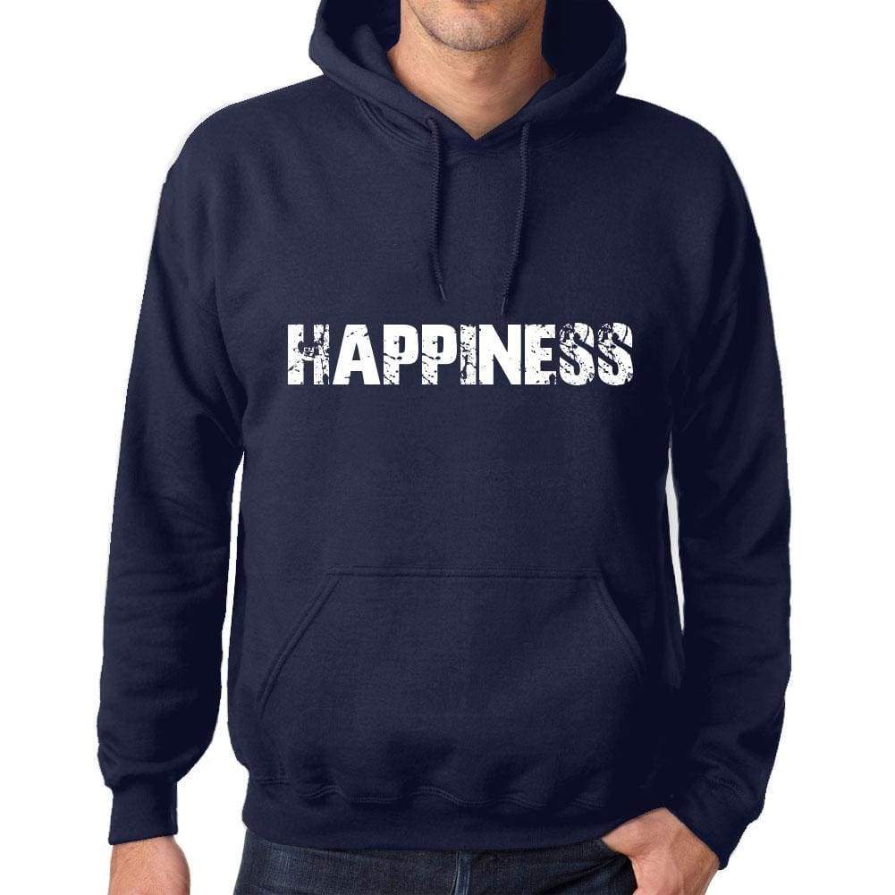 Unisex Printed Graphic Cotton Hoodie Popular Words Happiness French Navy - French Navy / Xs / Cotton - Hoodies