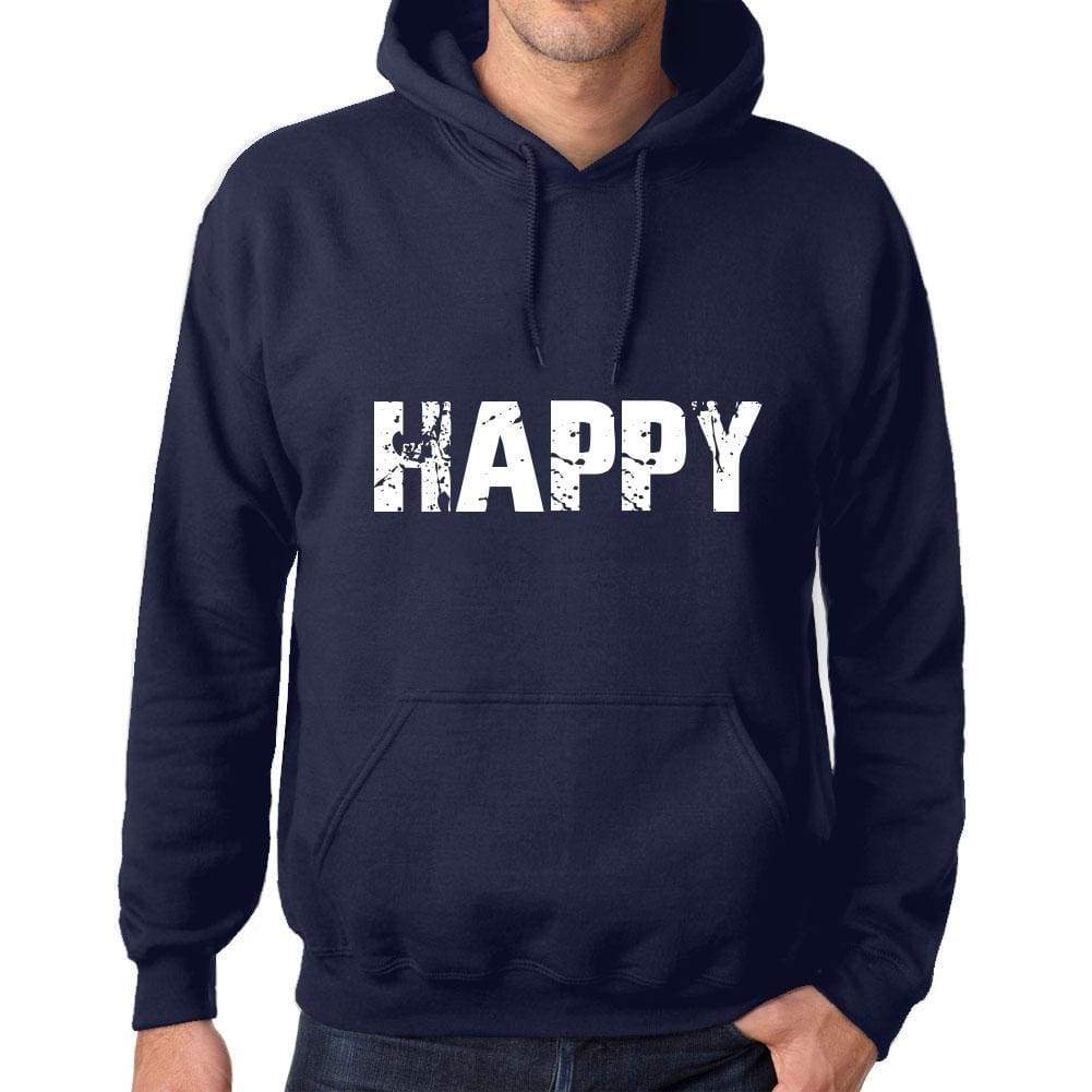 Unisex Printed Graphic Cotton Hoodie Popular Words Happy French Navy - French Navy / Xs / Cotton - Hoodies