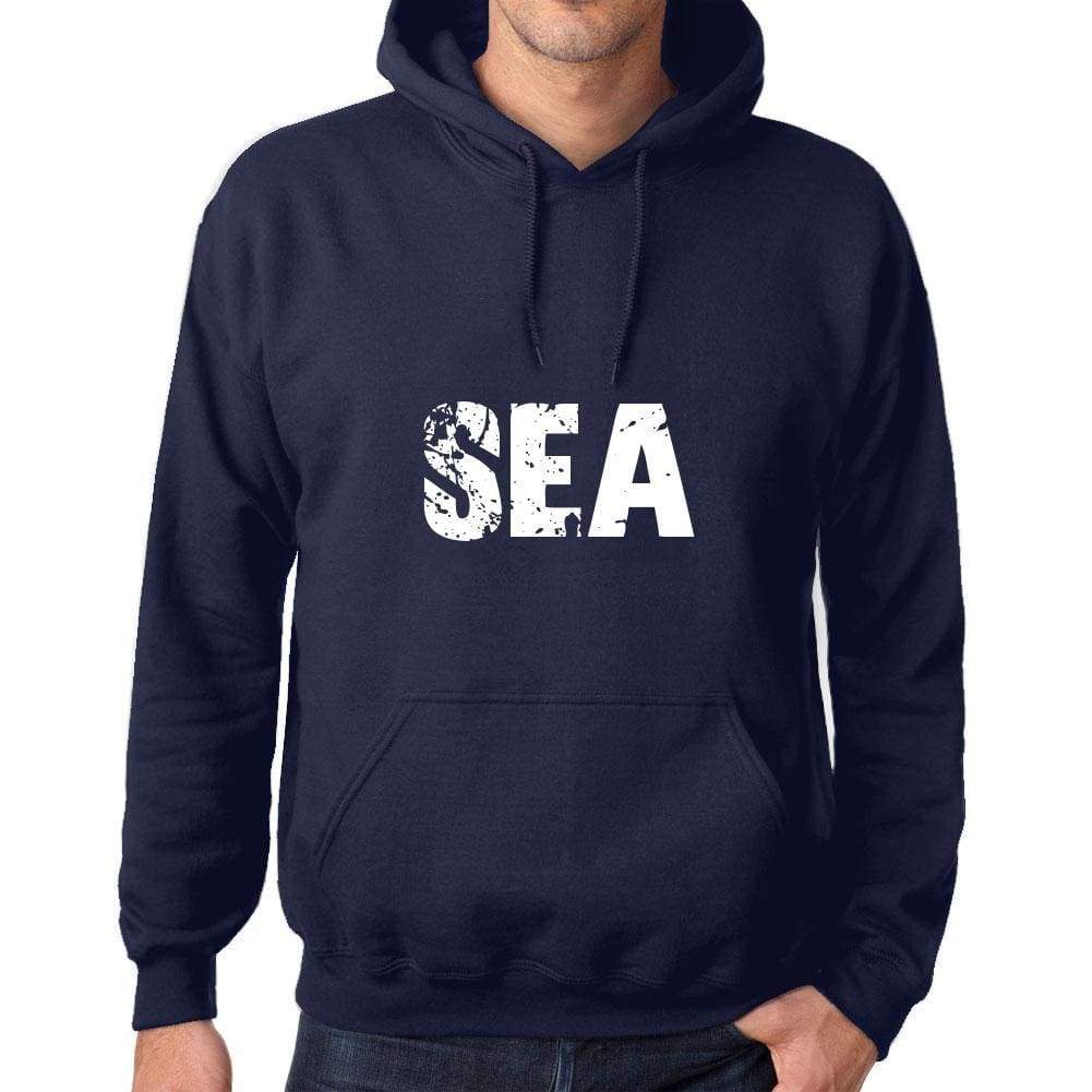 Unisex Printed Graphic Cotton Hoodie Popular Words Sea French Navy - French Navy / Xs / Cotton - Hoodies