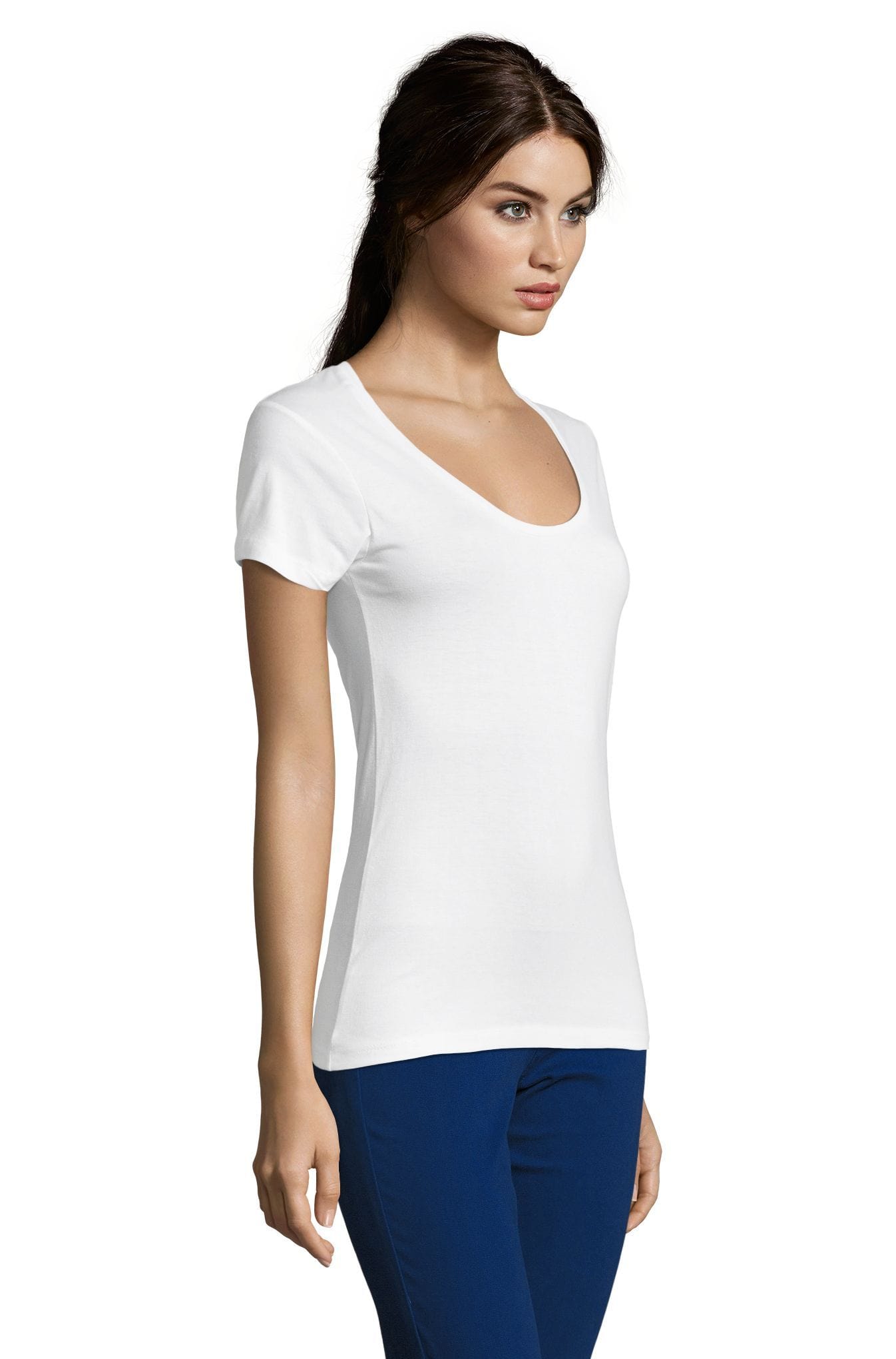 Simple Order Custom Women&#x27;s Scoop Neck T-shirt Your multicolor design on the t-shirt color of your choice (12 colors)