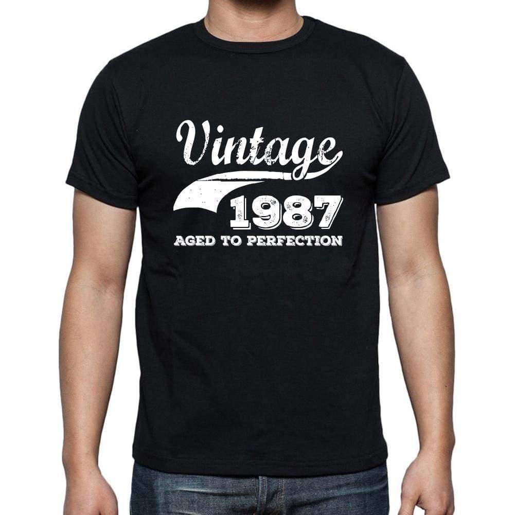 Vintage 1987 Aged To Perfection Black Mens Short Sleeve Round Neck T-Shirt 00100 - Black / S - Casual
