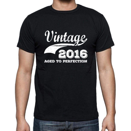 Vintage 2016 Aged To Perfection Black Mens Short Sleeve Round Neck T-Shirt 00100 - Black / S - Casual