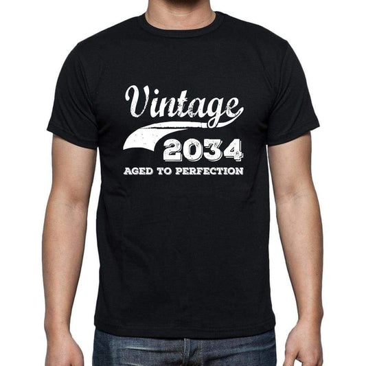 Vintage 2034 Aged To Perfection Black Mens Short Sleeve Round Neck T-Shirt 00100 - Black / S - Casual