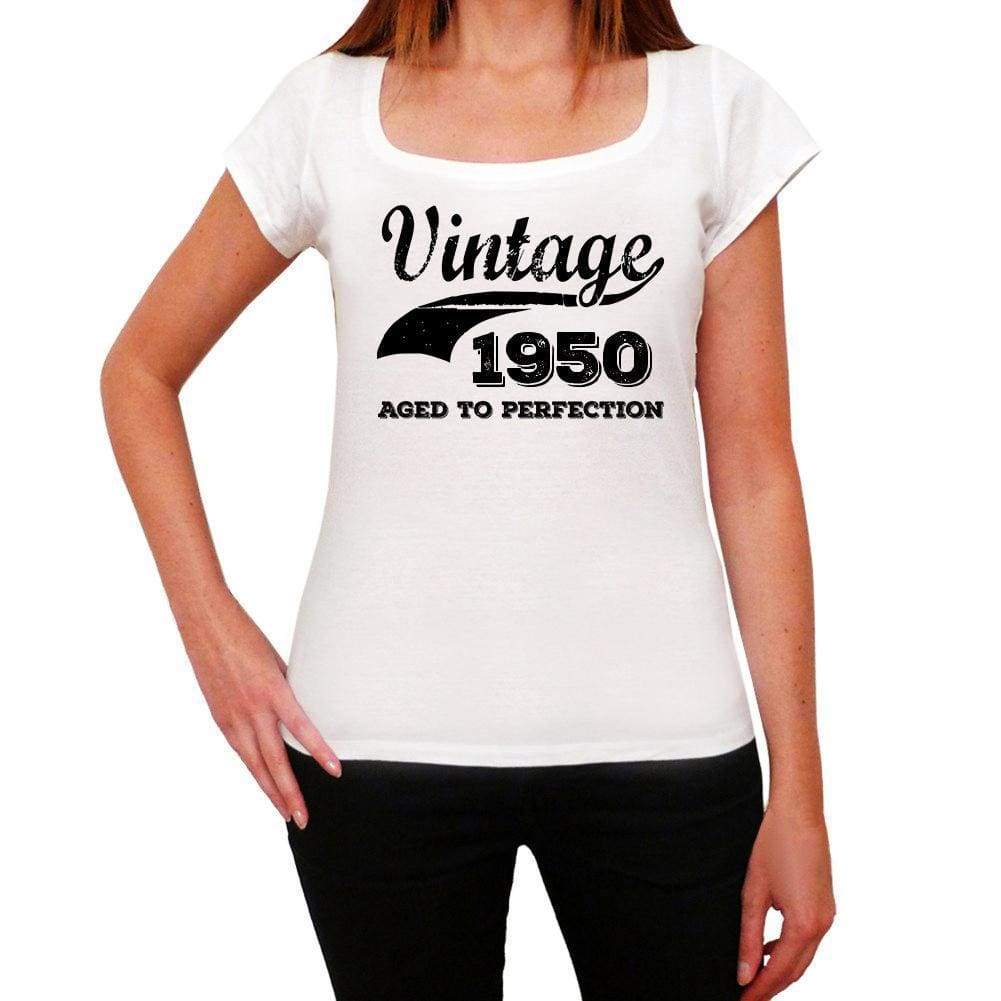 Vintage Aged To Perfection 1950 White Womens Short Sleeve Round Neck T-Shirt Gift T-Shirt 00344 - White / Xs - Casual