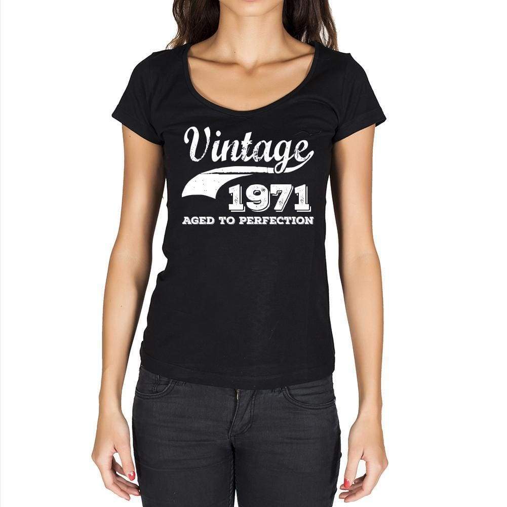 Vintage Aged To Perfection 1971 Black Womens Short Sleeve Round Neck T-Shirt Gift T-Shirt 00345 - Black / Xs - Casual