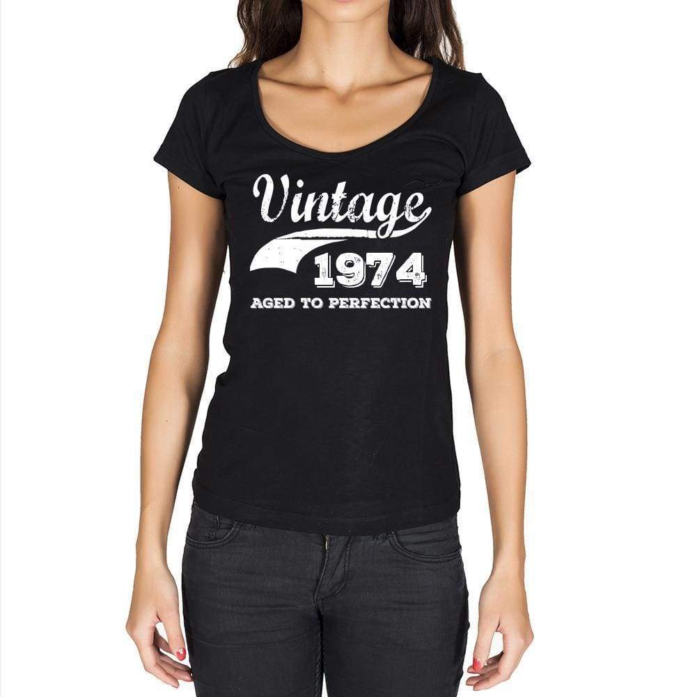 Vintage Aged To Perfection 1974 Black Womens Short Sleeve Round Neck T-Shirt Gift T-Shirt 00345 - Black / Xs - Casual