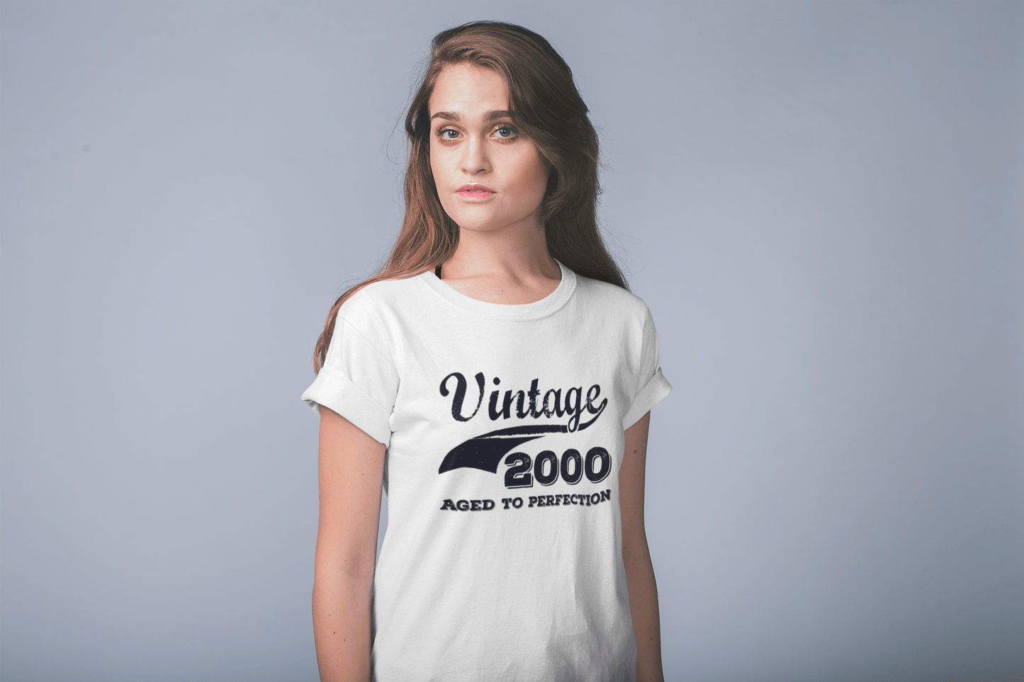 Vintage Aged To Perfection 2000, Weiß, Damen Kurzarm-Rundhals-T-Shirt, Geschenk-T-Shirt 00344